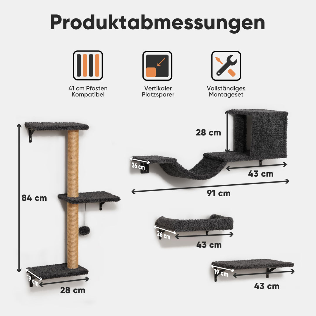 Katzen Kletterwand Set 10-teilig Multiplexholz mit Hängematte bis 18 kg - Bild 5