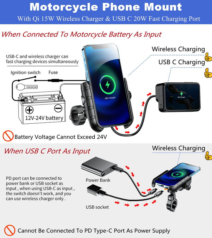 Motorrad Handyhalterung mit 15W Qi Wireless Charger IP66 wasserdicht - Bild 2