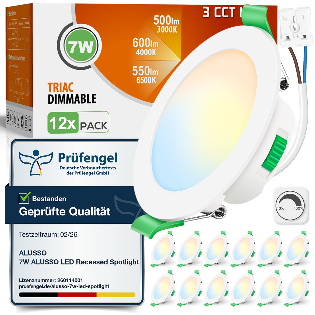 LED Einbaustrahler 7W IP44 dimmbar 3 Farbtemperaturen 12er Set