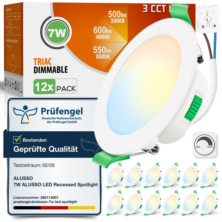 LED Einbaustrahler 7W IP44 dimmbar 3 Farbtemperaturen 12er Set