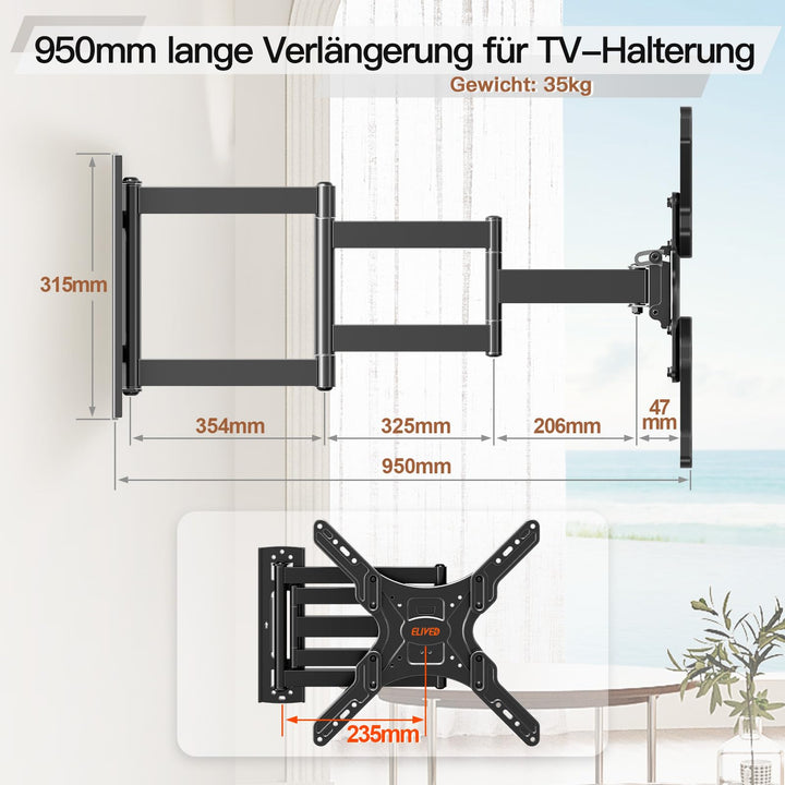 TV Wandhalterung 950mm langer Arm schwenkbar für 26-65 Zoll - Bild 2