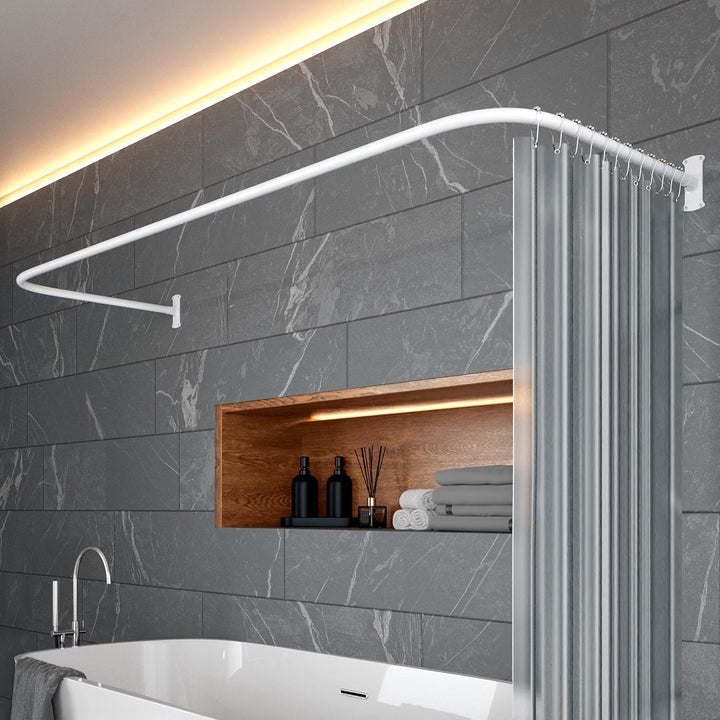 Duschvorhangstange L-Form U-Form 6-in-1 Aluminium mit 12 Ringen