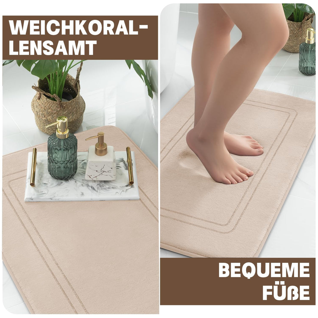 Badezimmerteppich Set 3-teilig Beige Plüsch rutschfest Memory-Schaum - Bild 6