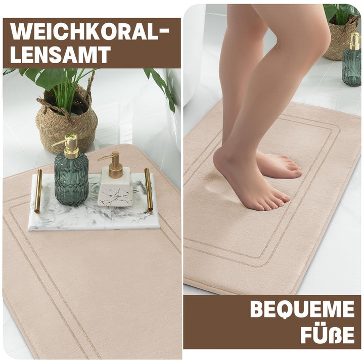 Badezimmerteppich Set 3-teilig Beige Plüsch rutschfest Memory-Schaum - Bild 6