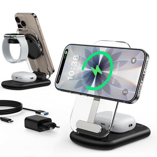 3-in-1 Ladestation kabellos faltbar für iPhone Watch AirPods schwarz