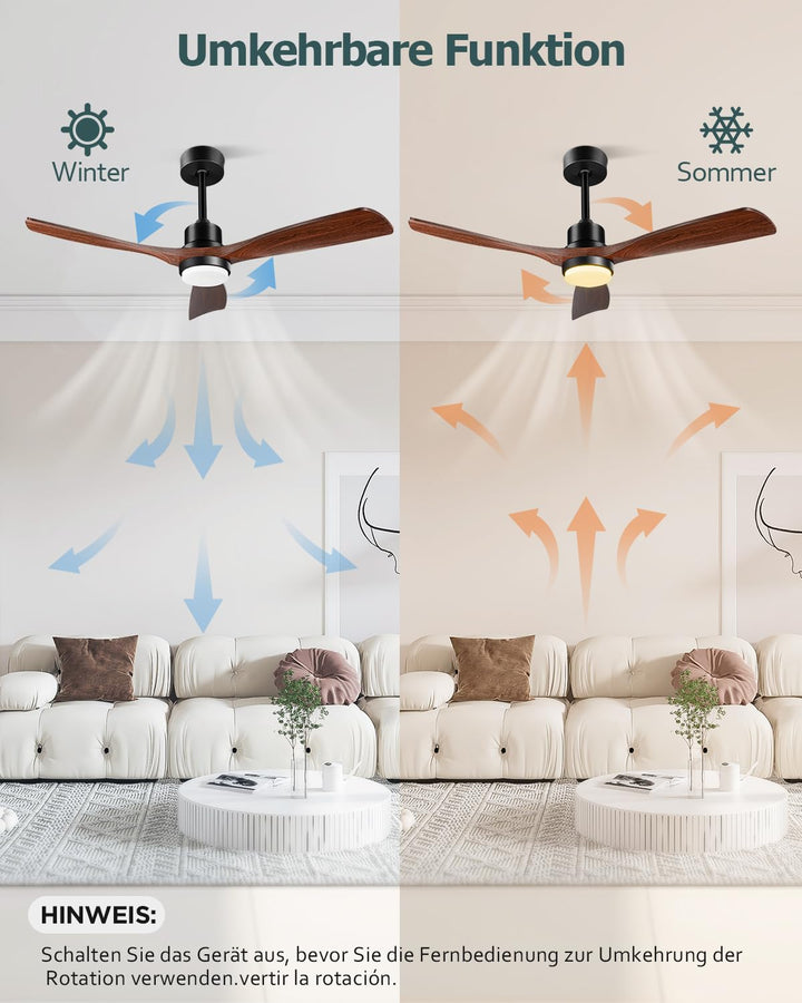 Deckenventilator mit Licht Holzflügel 132cm 6 Stufen Fernbedienung - Bild 5