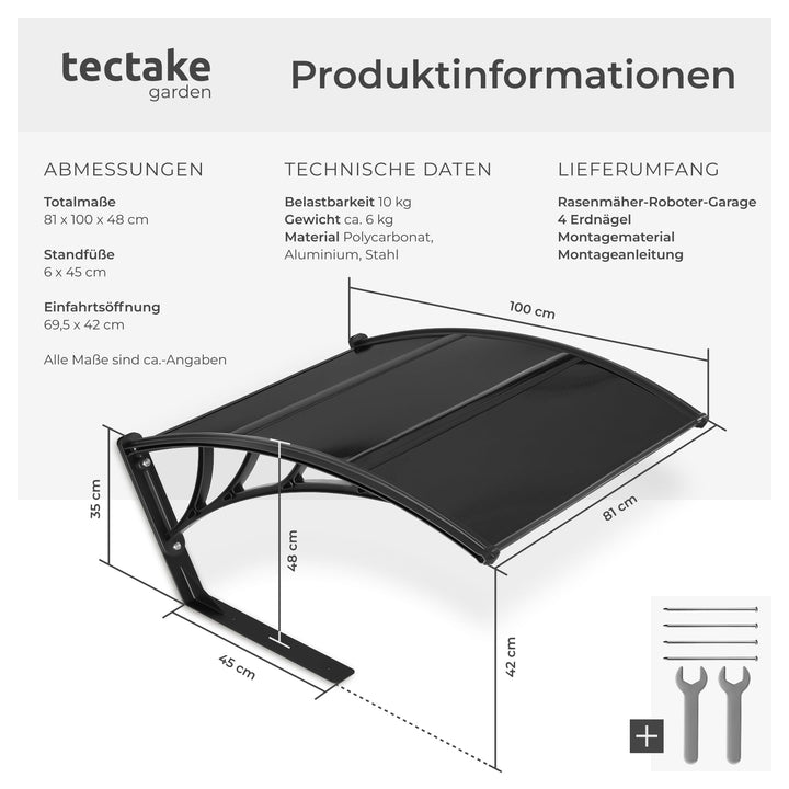 Mähroboter Garage Stahl &amp; Polycarbonat 81x100x48 cm mit Bodenverankerung - Bild 6