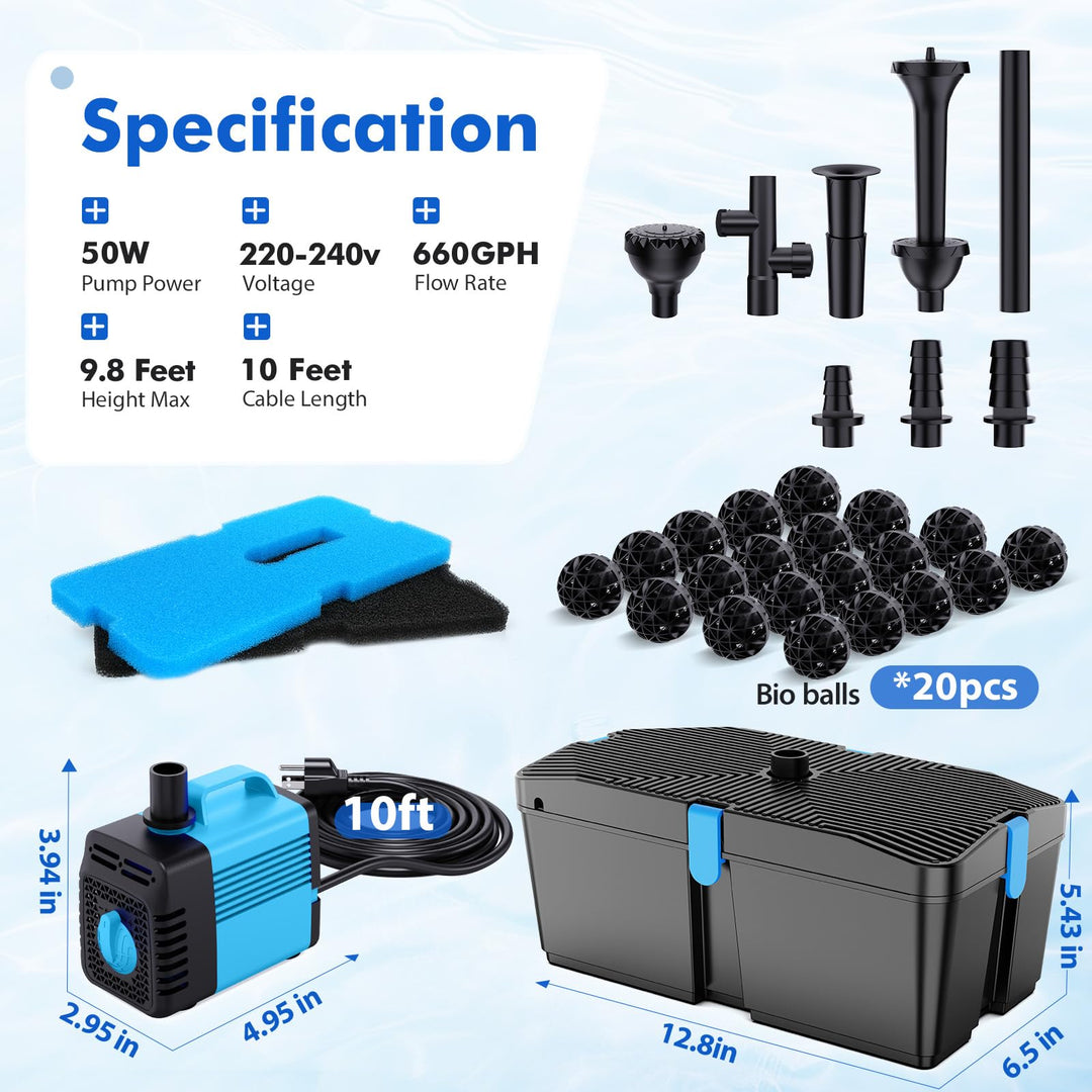 Teichfilter-Set mit Pumpe 50W 2500 l/h und 3 Springbrunnen-Aufsätzen - Bild 7