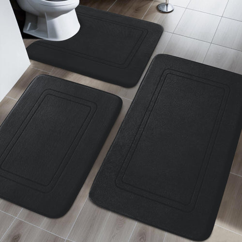 Badematte Set 3-teilig Schwarz Memory-Schaum rutschfest