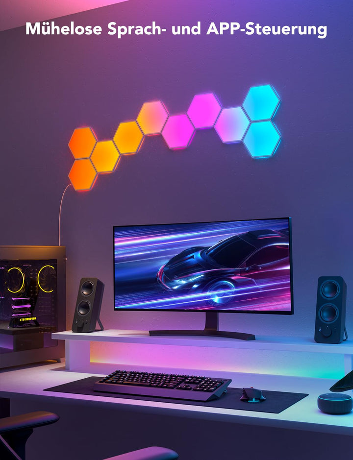 LED Hexagon Wandleuchten RGBIC 10er-Set Gaming Deko Musiksync - Bild 6