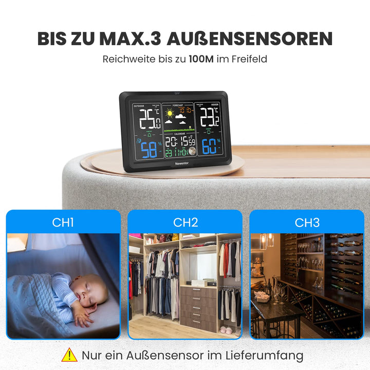 Wetterstation Funk mit Aussensensor DCF-Uhr 330° Ablesbarkeit - Bild 8