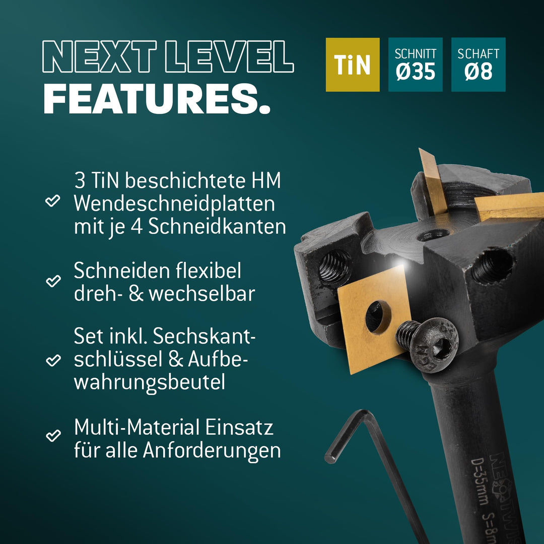 Planfräser für Oberfräse 35 mm Schnitt TiN-Messer tauschbar Holz - Bild 3