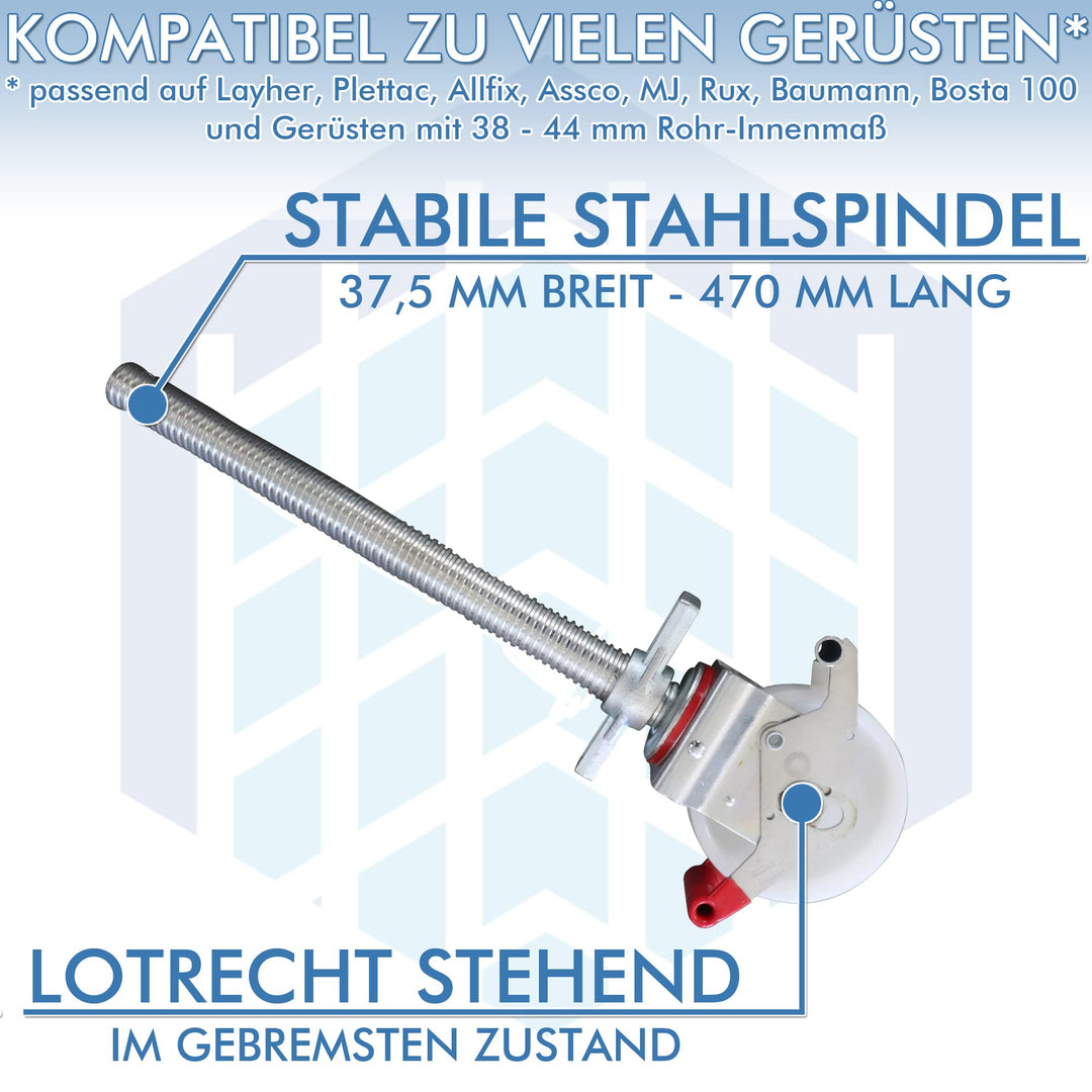 Gerüstrollen 150 mm Nylon mit Stahlspindel doppelt gebremst 4er-Set - Bild 2