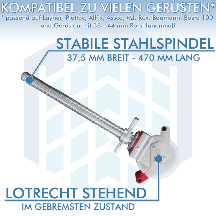 Gerüstrollen 150 mm Nylon mit Stahlspindel doppelt gebremst 4er-Set - Bild 2