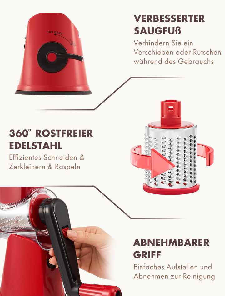 Trommelreibe mit Kurbel 5-in-1 für Käse Gemüse Nüsse Eis - Bild 6