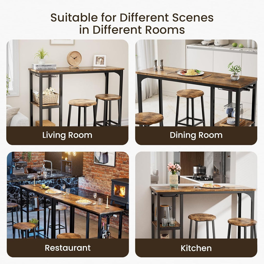 Bartisch-Set mit 2 Barhockern Massivholz Retro-Look mit Glashalter - Bild 6