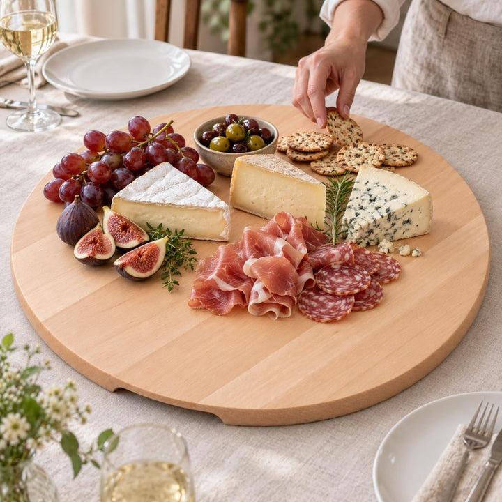 Pizzateller Holz rund 50 cm mit Griff aus Buchenholz massiv - Bild 7