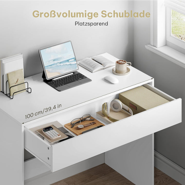 Schreibtisch mit Schublade Weiss 100x50x75 cm MDF Melamin - Bild 5
