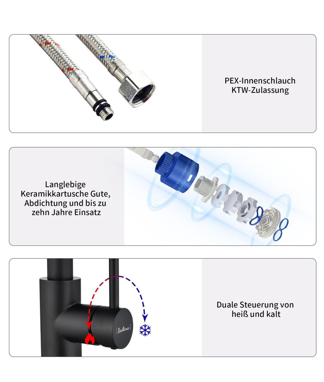 Küchenarmatur ausziehbar Edelstahl 304 schwarz 3 Funktionen 360° - Bild 5