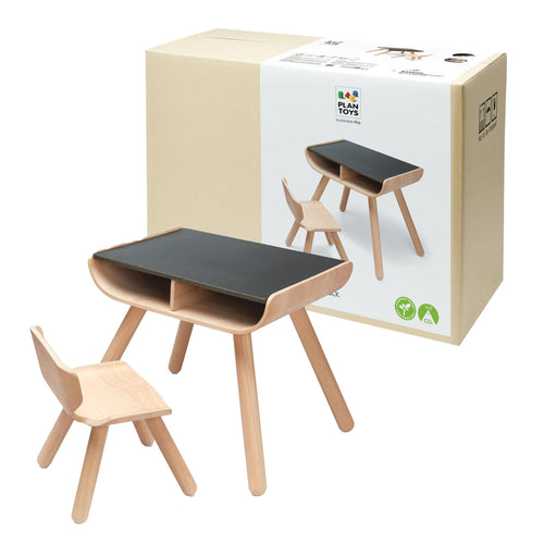 Kindertisch mit Stuhl Holz Kreidetafel-Platte 2 Staufächer