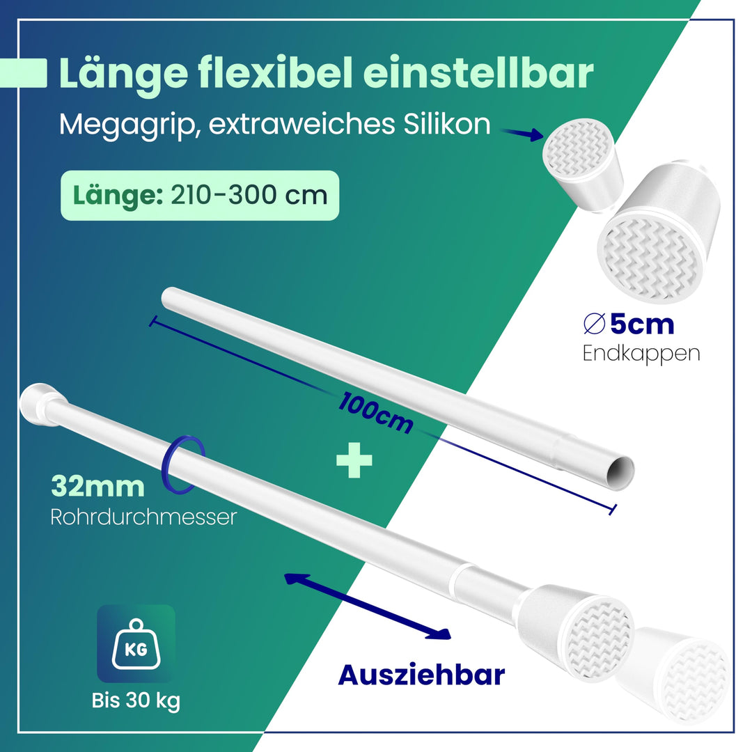 Teleskopstange ohne Bohren Weiss 210-300 cm Ø 32 mm Karbonstahl - Bild 2