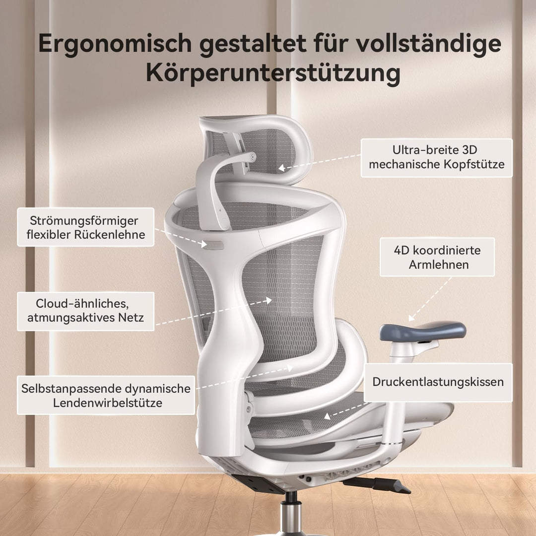 Ergonomischer Bürostuhl Netz mit Lendenwirbelstütze 3D-Armlehnen bis 150 kg - Bild 7