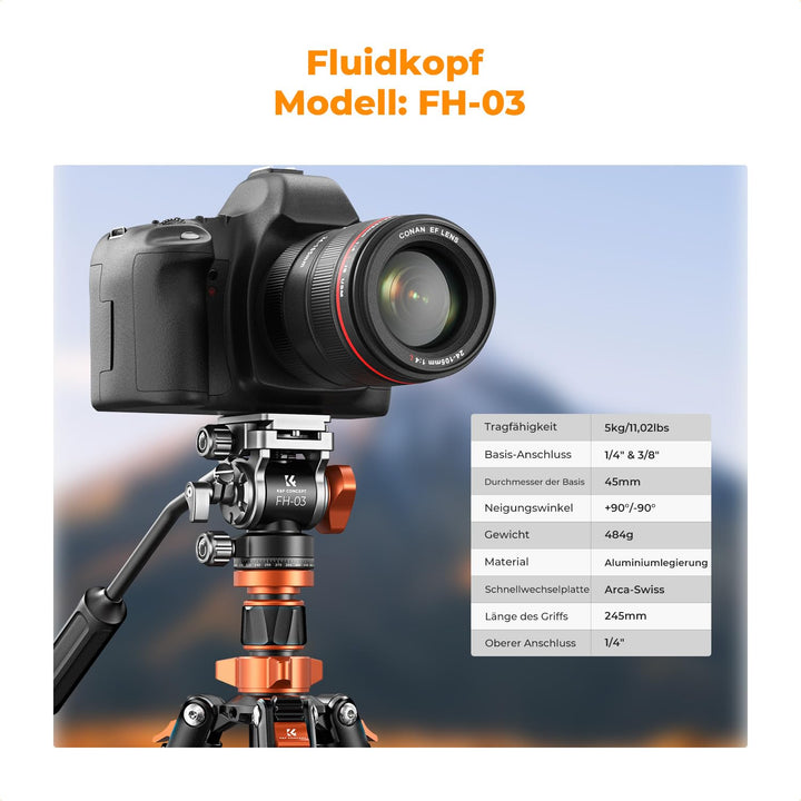 Videostativ mit Fluidkopf 200cm ausziehbar Einbeinstativ-Funktion - Bild 3