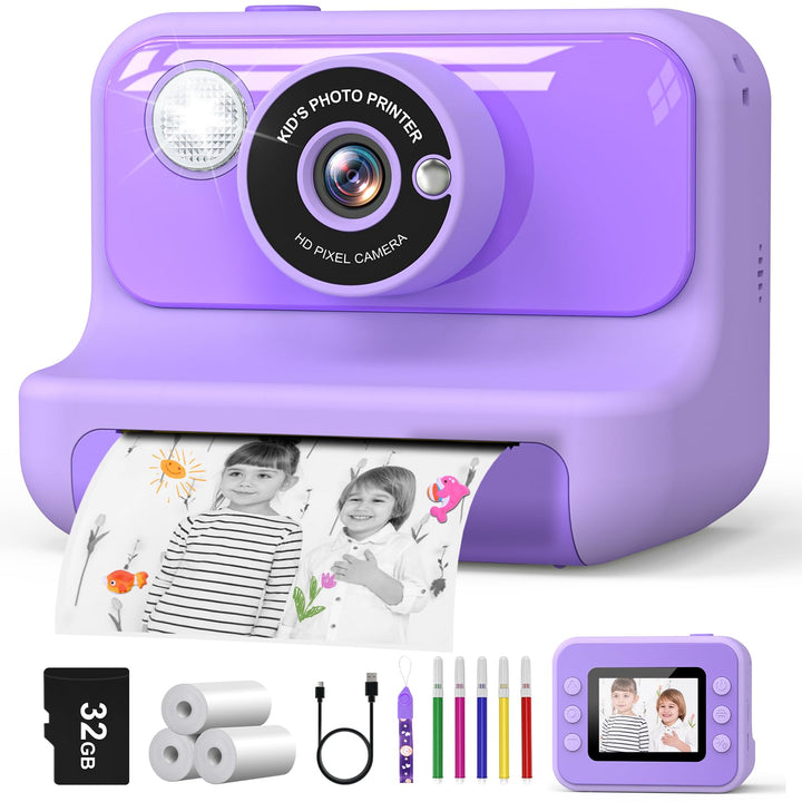 Sofortbildkamera Kinder 1080P mit Druckfunktion 2,4 Zoll lila