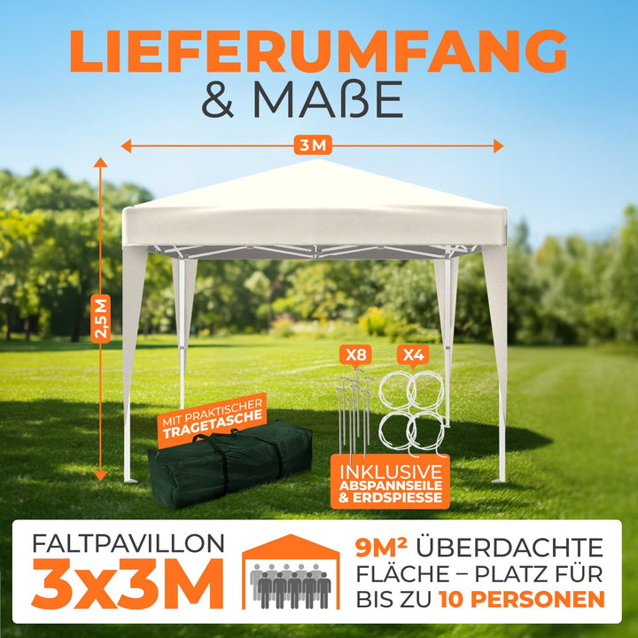Faltpavillon 3x3 m wasserdicht UV50+ Stahl champagner Pop-Up - Bild 2