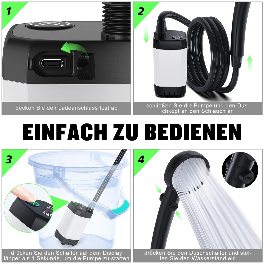 Campingdusche Tragbar 6000mAh Akku IPX7 4 Duschmodi - Bild 5