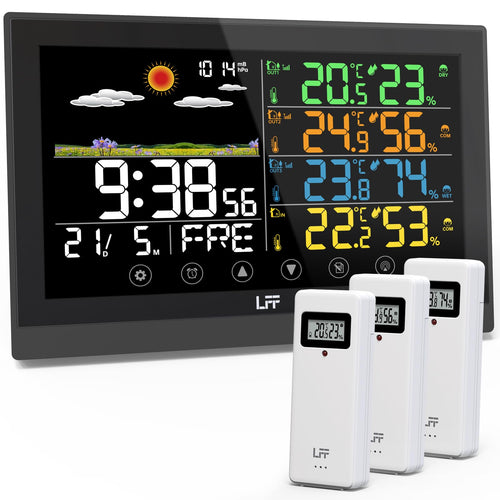 Wetterstation Funk 12-in-1 mit 3 Sensoren und 7,5-Zoll-Farbdisplay