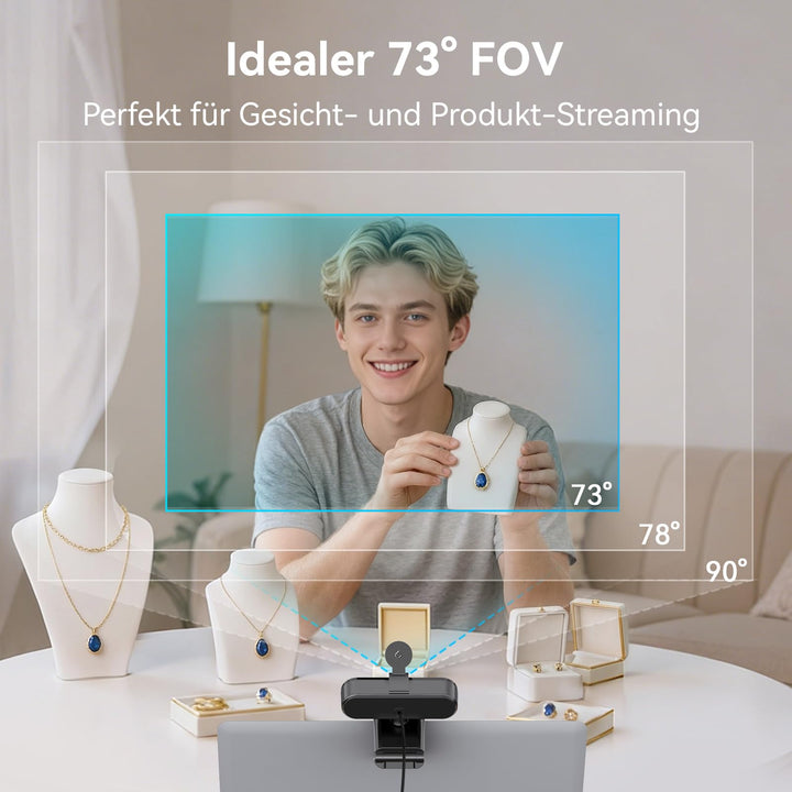4K Webcam mit PDAF-Autofokus, Dual-Mikrofon und Privacy Cover - Bild 5