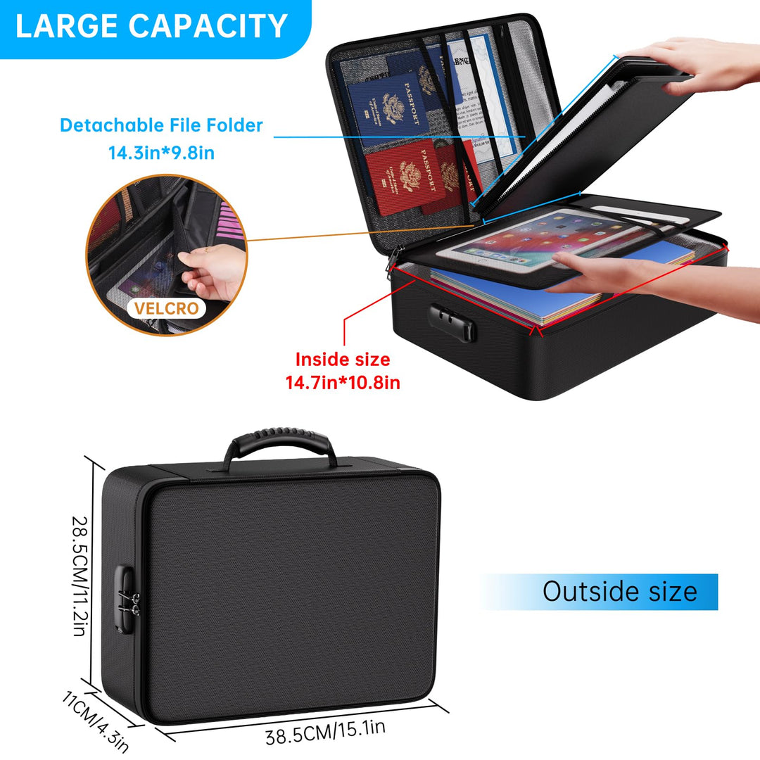 Feuerfeste Dokumentenbox mit Zahlenschloss 13 Taschen 38,5x28,5cm - Bild 5