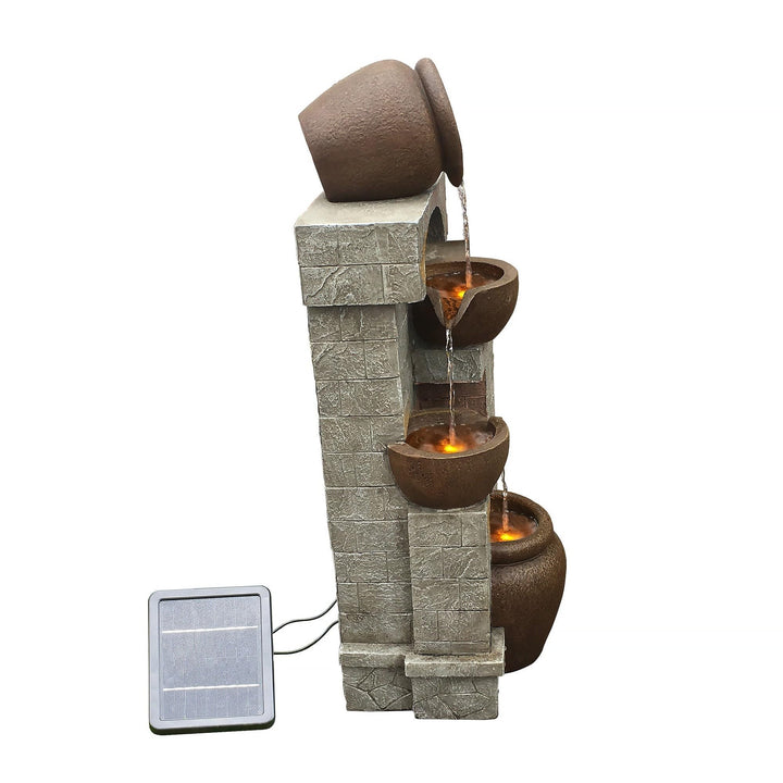 Solarbrunnen 4-stufig Polyresin mit LED &amp; Akku-Backup 72 cm - Bild 3