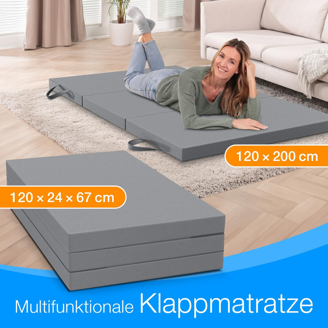 Klappmatratze 120x200 cm 8 cm Höhe Polyester-Bezug waschbar grau - Bild 3