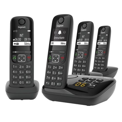 DECT-Telefon-Set 4 Mobilteile mit Anrufbeantworter Analog Schwarz