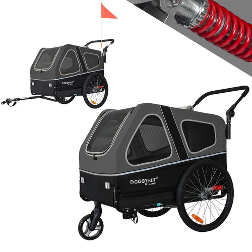 Hunde-Fahrradanhänger & Buggy 2-in-1 gefedert bis 45 kg Grösse XL