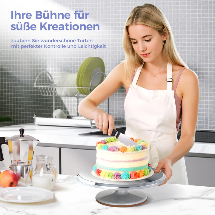 Drehteller Torte Aluminium 30 cm mit Teigschaber-Set - Bild 2