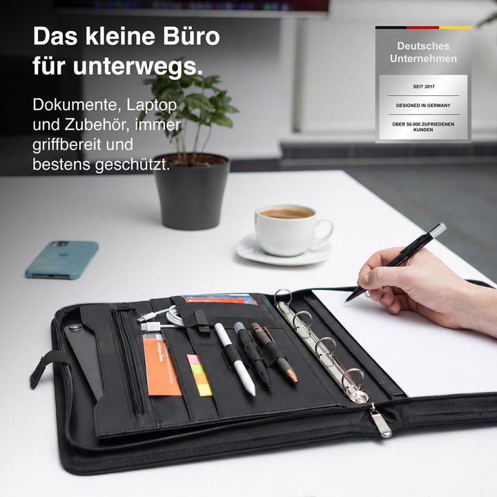 Schreibmappe A4 Kunstleder mit Ringbuch &amp; Reissverschluss, Türkis - Bild 3