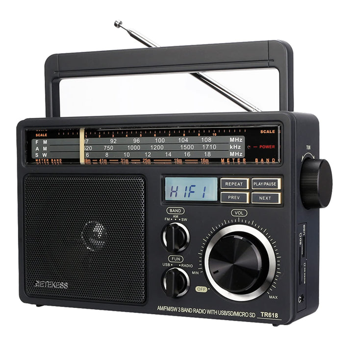 Tragbares Retro-Radio AM/FM/SW mit USB, TF-Karte und Lautsprecher
