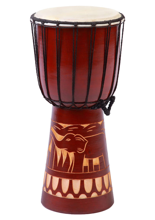 Djembe Trommel 40 cm Mahagoni mit Ziegenfell Elefant-Motiv