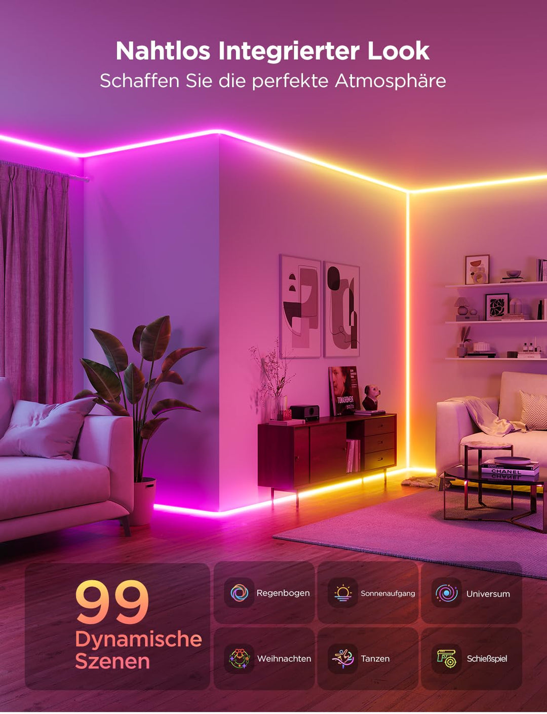 Neon LED Streifen RGBIC Sockelleiste 5m mit App &amp; Sprachsteuerung - Bild 6