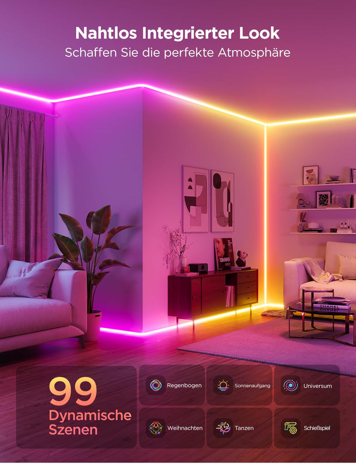 Neon LED Streifen RGBIC Sockelleiste 5m mit App &amp; Sprachsteuerung - Bild 6