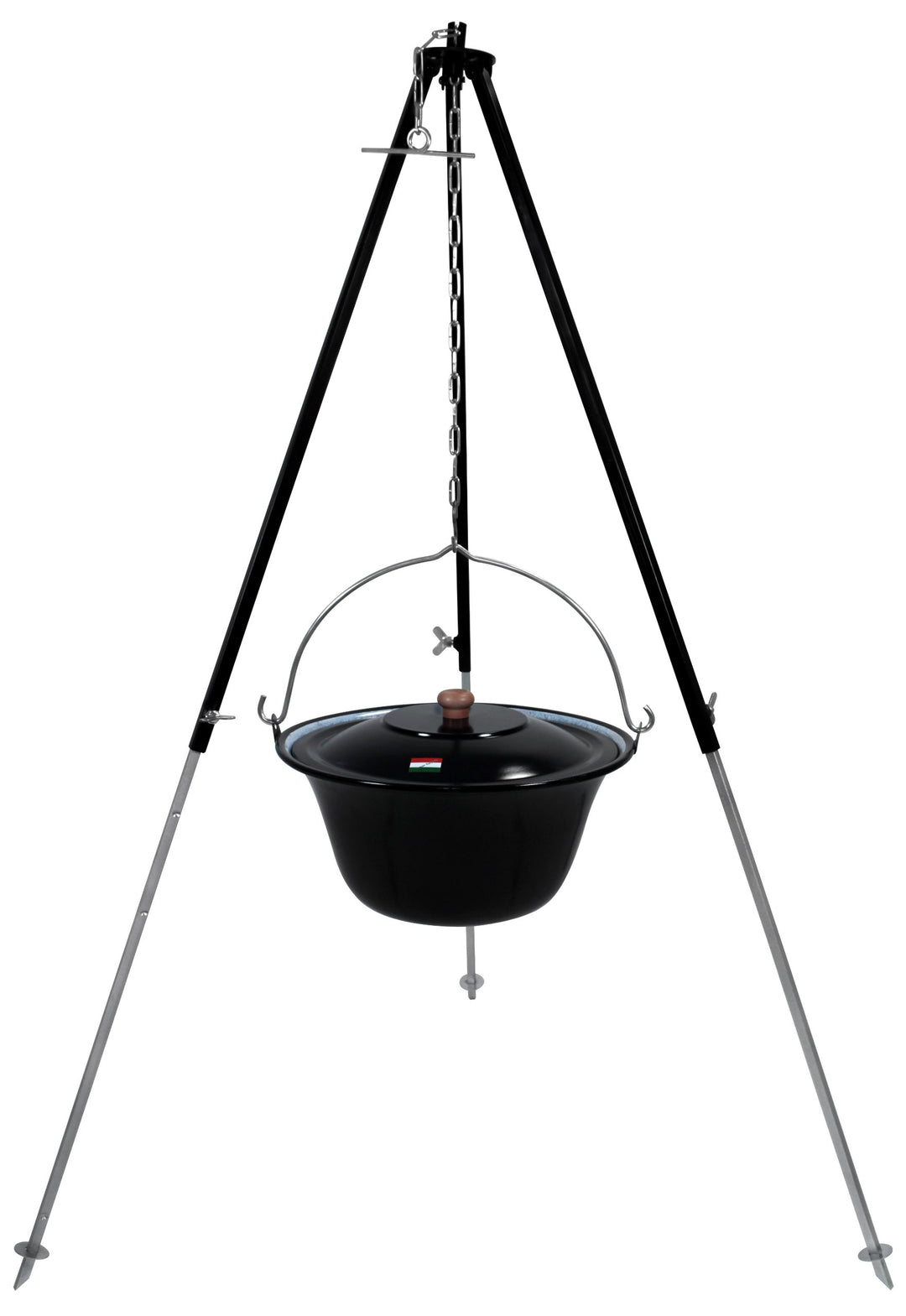 Gulaschkessel 10 L emailliert mit Dreibein-Gestell 130 cm und Deckel
