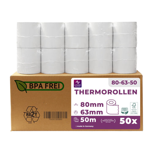 Thermorollen 80mm x 50m BPA-frei für Bondrucker, 50 Rollen