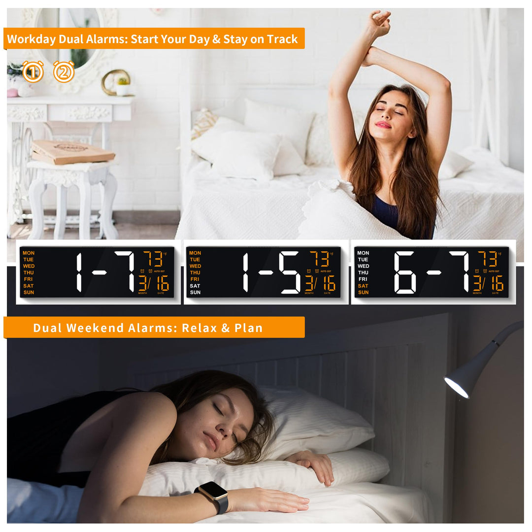 Digitale Wanduhr 16 Zoll RGB LED mit Fernbedienung und Dual-Alarm - Bild 4