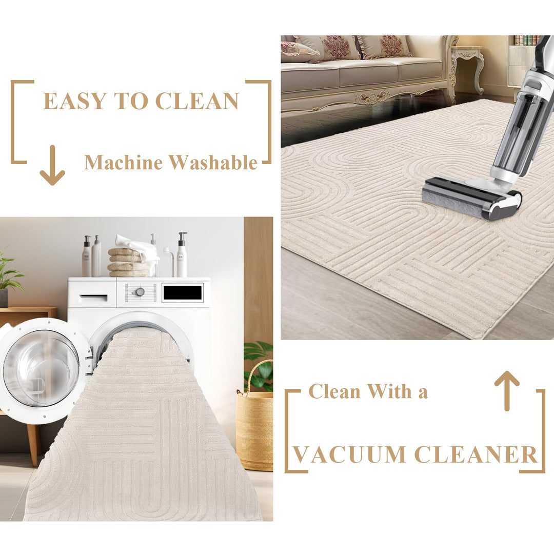 Kurzflor Teppich 3D-Optik 140x200 cm beige für Wohn- und Schlafzimmer - Bild 6
