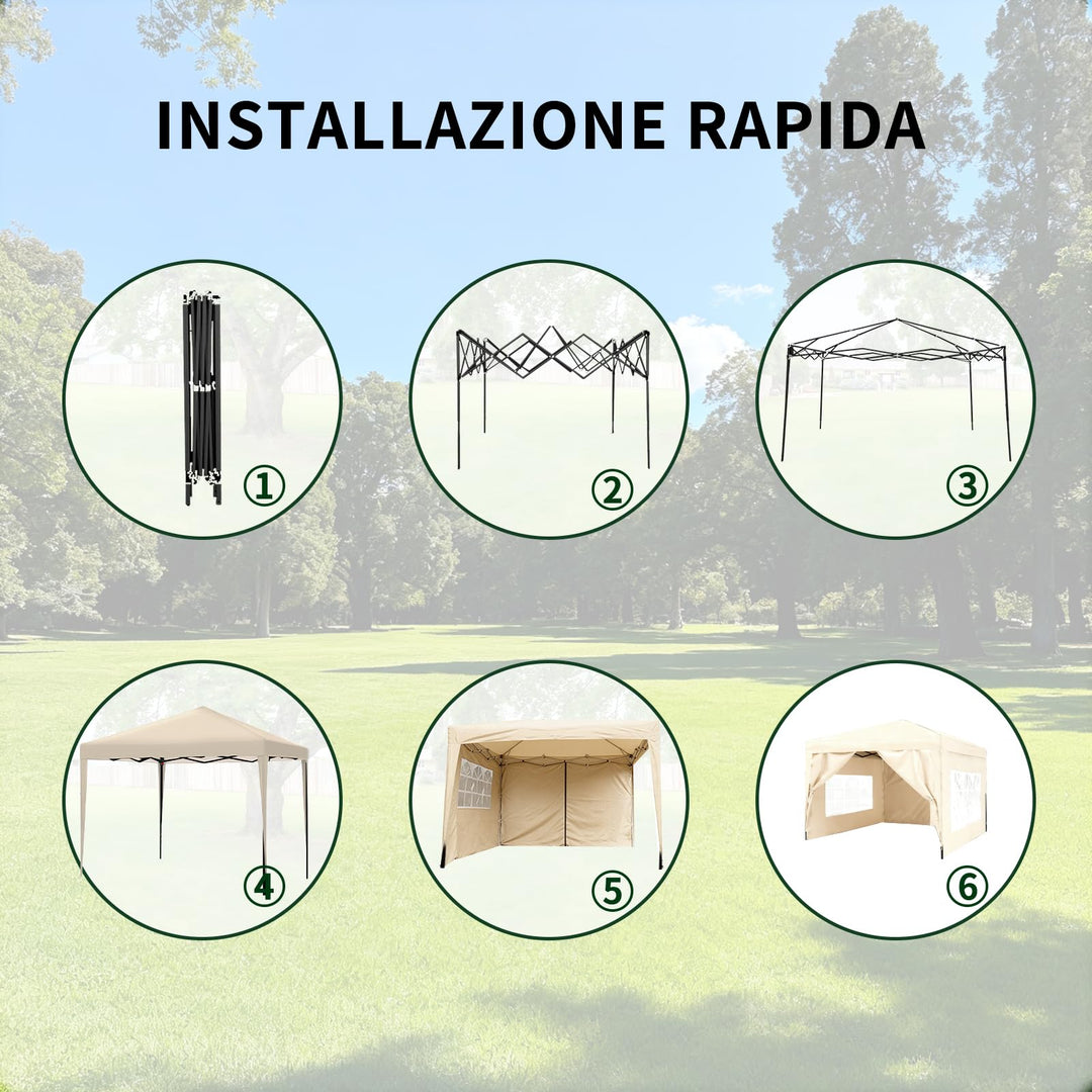 Faltpavillon 3x3m mit 4 Seitenwänden Stahl UV50+ höhenverstellbar - Bild 5