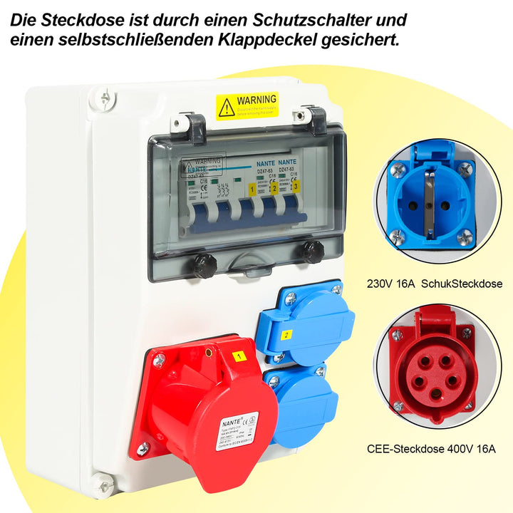 Baustromverteiler 5-polig IP44 mit CEE 16A und 2x Schuko - Bild 3