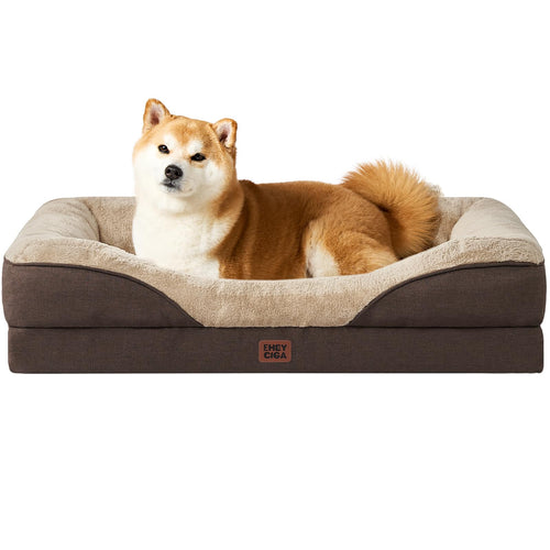 Orthopädisches Hundebett mit 4 Rändern Memory-Foam 91x68cm Braun